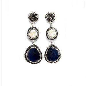 Avah & Ella Blue Hematite & Pearl Look Earrings